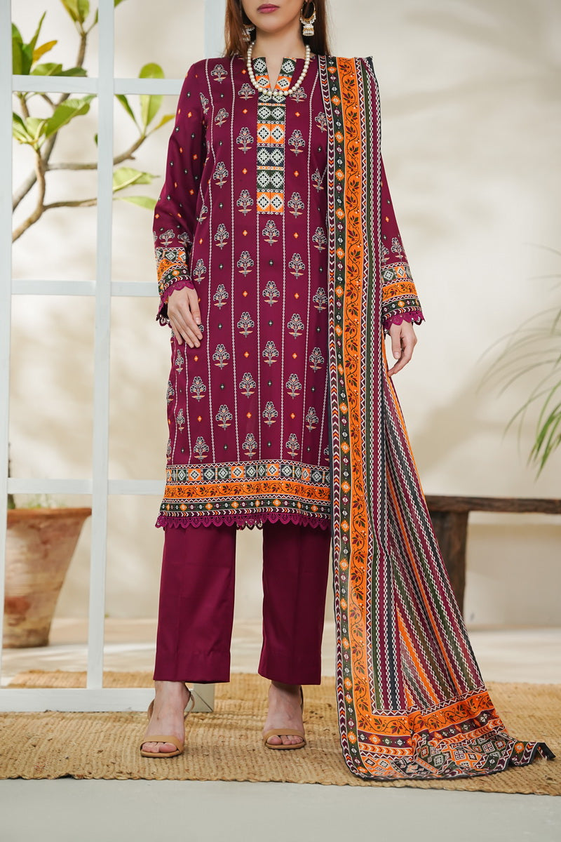 VS Daman Print Lawn`26 D#730 Maroon