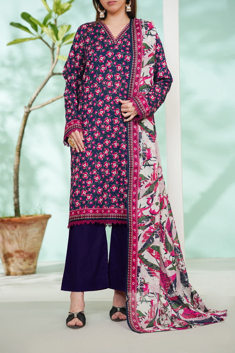 VS Daman Print Lawn`26 D#805 (Nevy Blue)