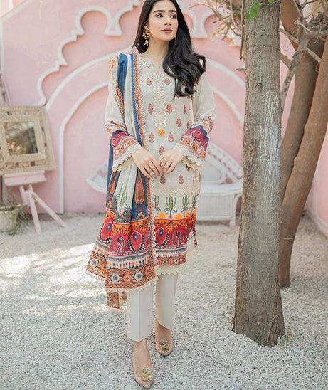 Firdous Print Lawn`22 D#2380 Fawn