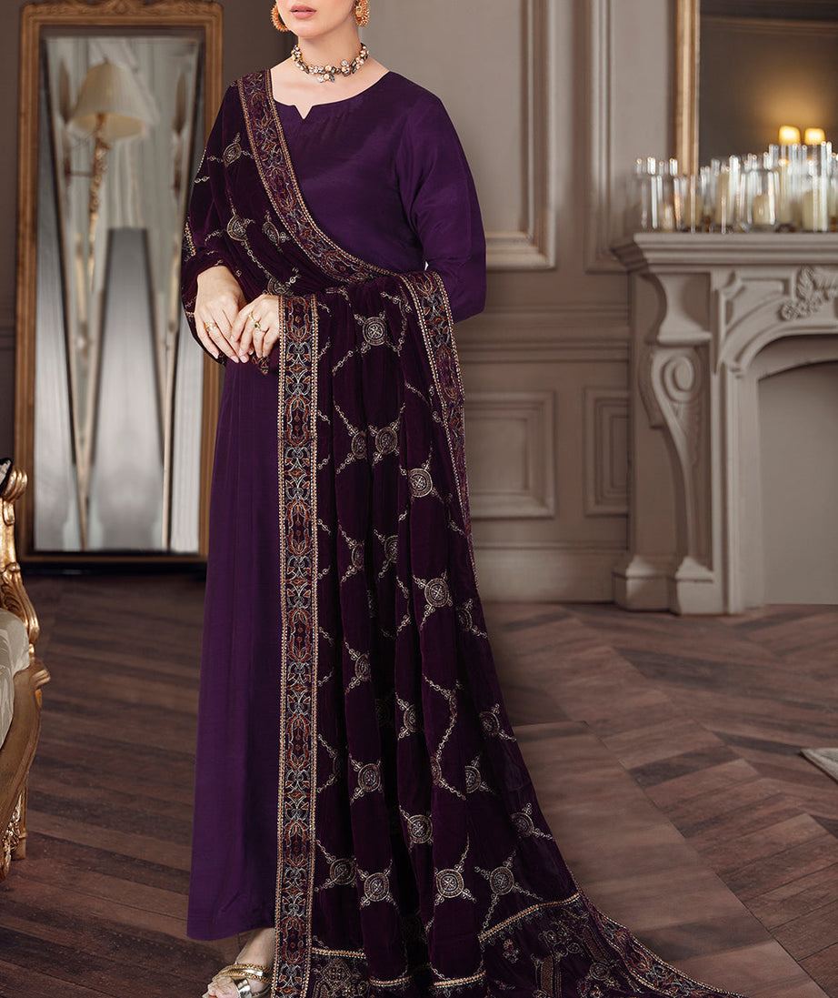 Ramsha Emb Velvet Shawl'22 VA#52 Plum