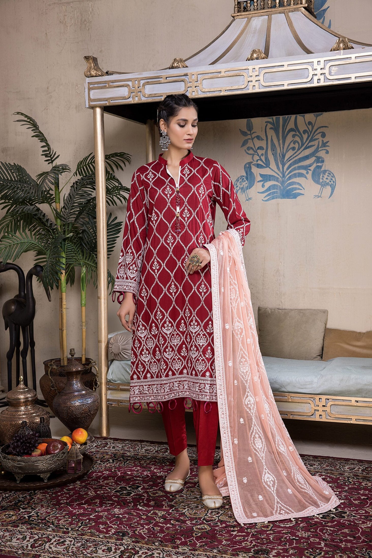 Kalyan Chikankari Bandhani'22 Maroon