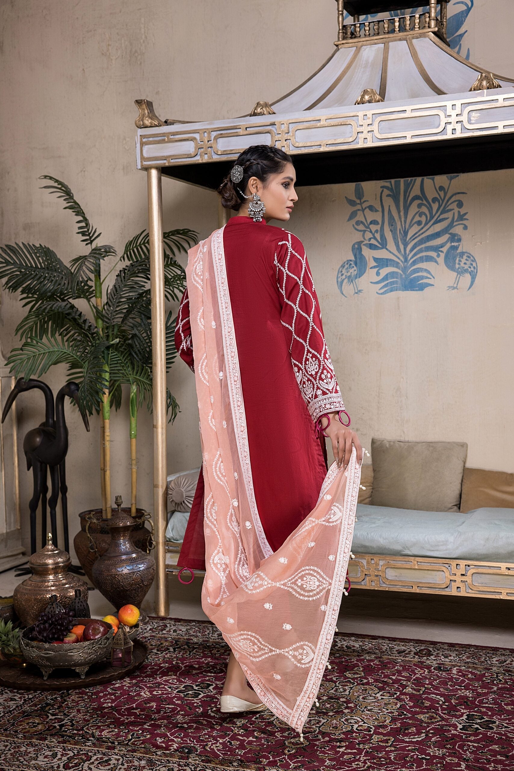 Kalyan Chikankari Bandhani'22 Maroon