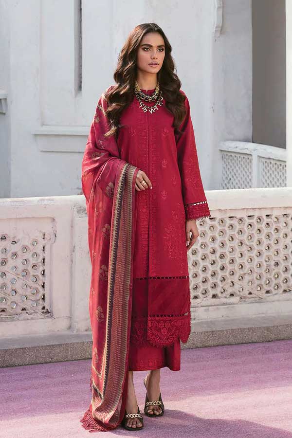 Afrozeh Lamhay Luxury Lawn'23 AL#08 CRIMSON