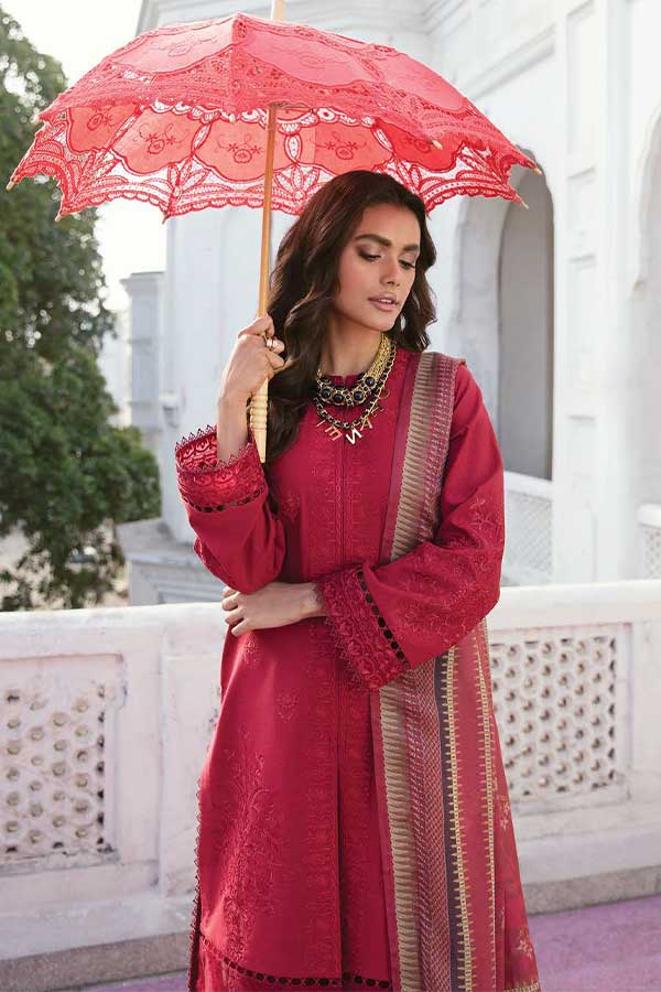 Afrozeh Lamhay Luxury Lawn'23 AL#08 CRIMSON
