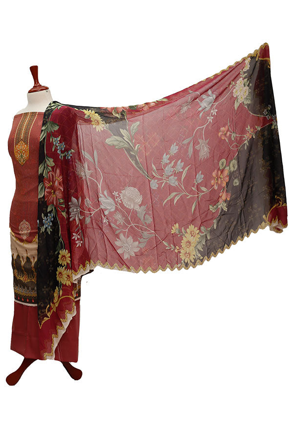 Floraison DP/Lawn Chi/Dupatta`21 D#3206 (Maroon)