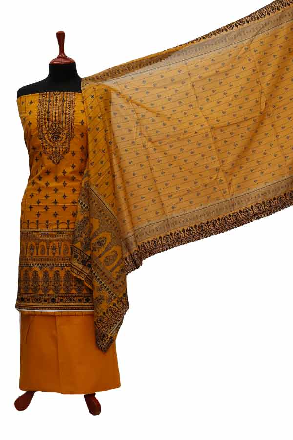 Fariha &amp; Farha Naz Emb Lawn`21 D#01 (Yellow)