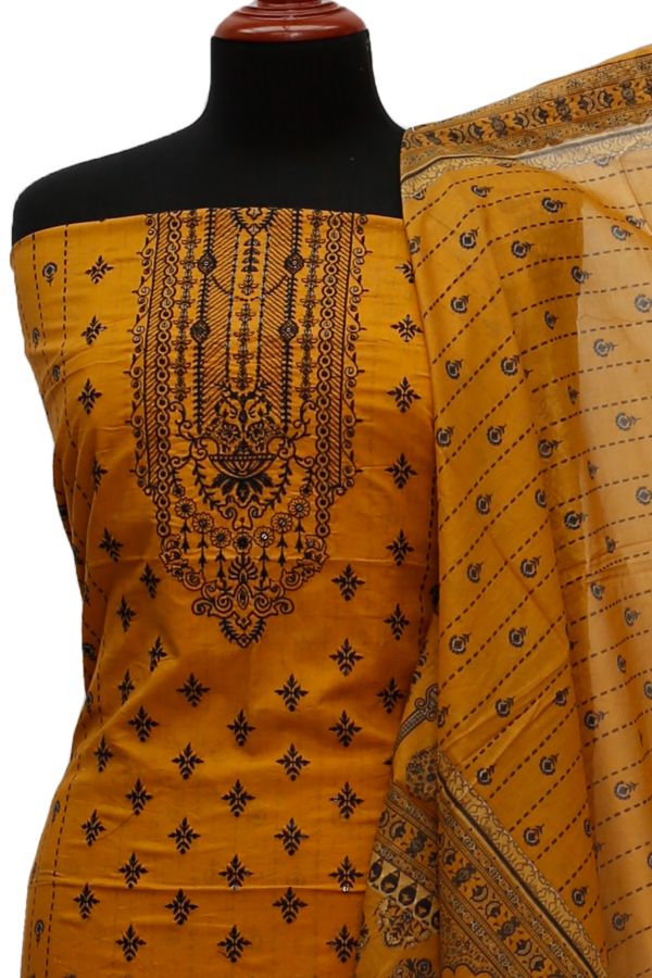 Fariha &amp; Farha Naz Emb Lawn`21 D#01 (Yellow)