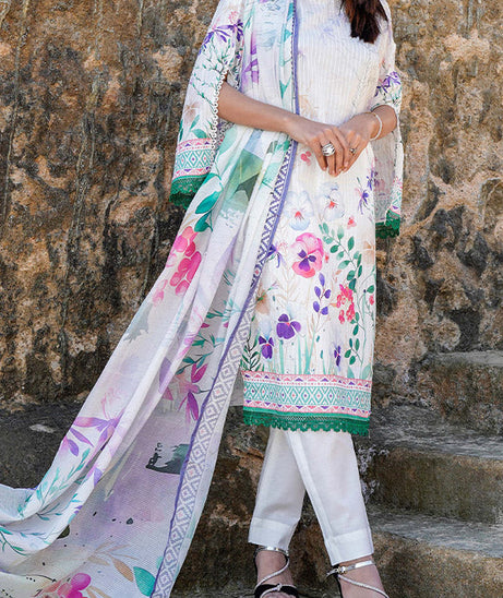 Hafiz Lavish Print Lawn`25 D#01 White