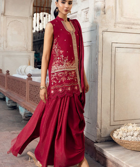 M.Basics Unstitched Winter Festive`25 D#8 (Deep Red)