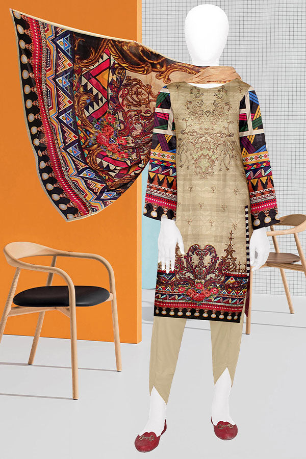 Mahjabeen Dp Emb Lawn`23 Vol#255 D#8301 (Golden)