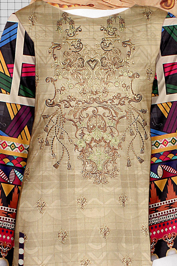 Mahjabeen Dp Emb Lawn`23 Vol#255 D#8301 (Golden)
