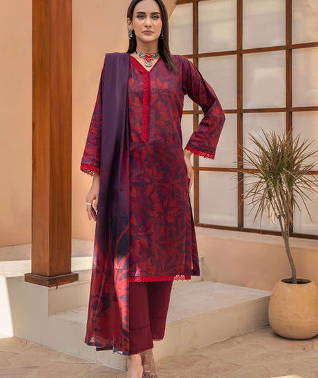 Meeral Bahaar Premium Lawn`26 D#1 (Maroon)