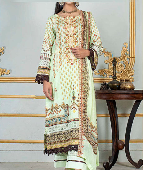 Noor E/Zari Lawn C/Dupatta'23 D#56 (Apple Green)