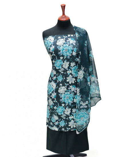 Puri Print Lawn C/Dupatta`25 D#6993 (Nevy Blue)