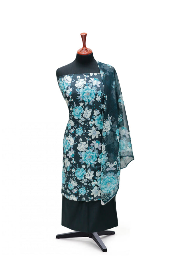 Puri Print Lawn C/Dupatta`25 D#6993 (Nevy Blue)
