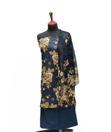 Puri Print Lawn C/Dupatta`25 D#7035 (Nevy Blue)