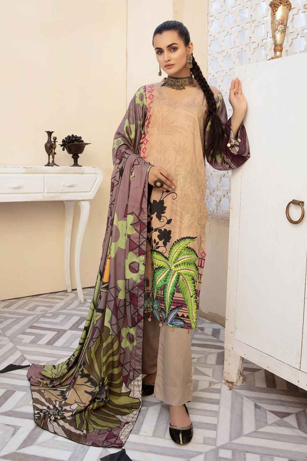 RA Bano Emb Corduroy Shawl'21 AF#57