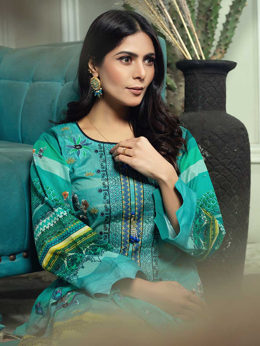 Aalaya R/Mehtab Emb Lawn`23 D#1 (Sea Green)