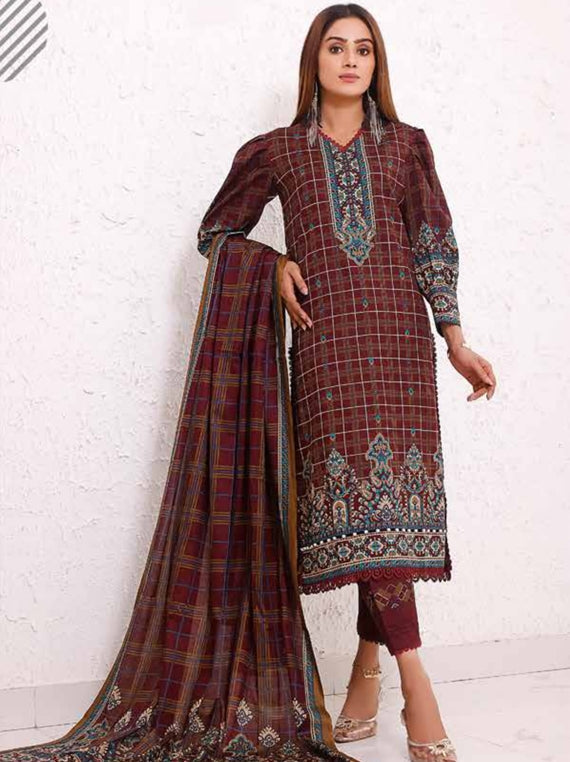 Roshni Print Lawn`22 D#913 Maroon