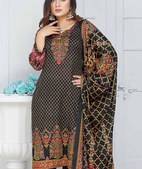 Star Print Lawn`22 D#1125 Black