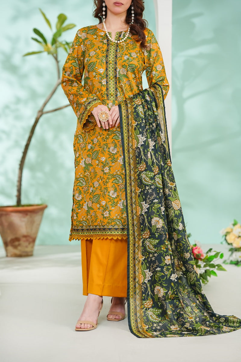 VS Daman Print Lawn`26 D#804 (Mustard)