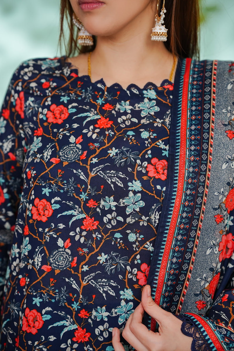 VS Daman Print Lawn`26 D#800 (Nevy Blue)