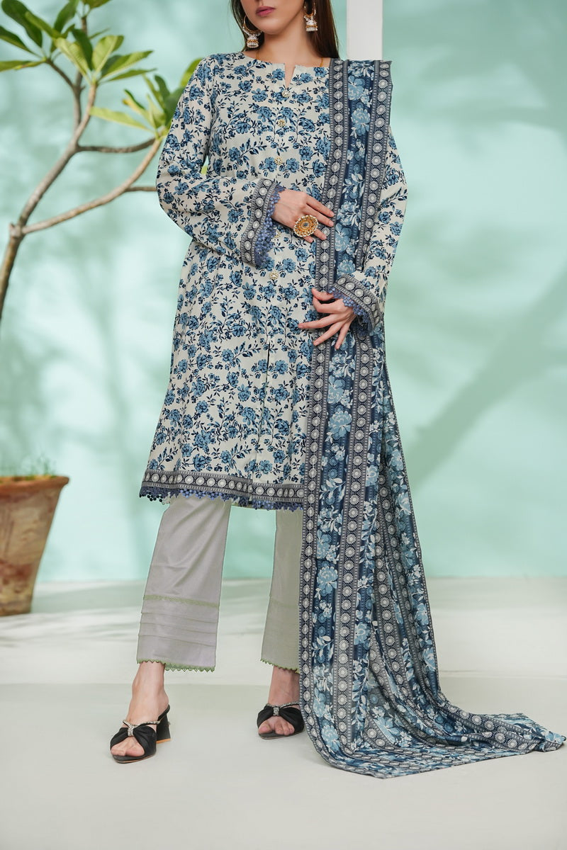 VS Daman Print Lawn`26 D#810 (Ash White)