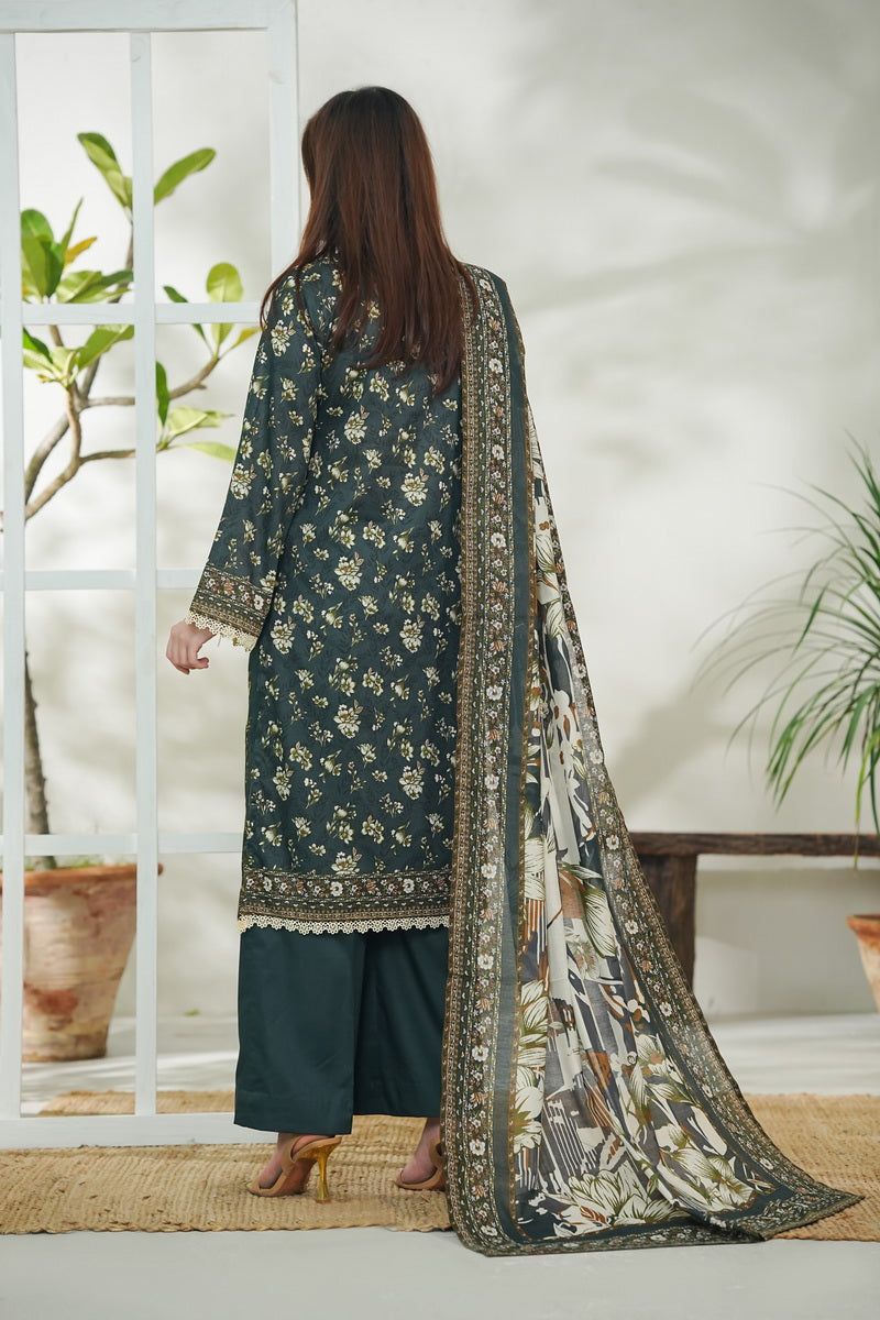 VS Daman Print Lawn`26 D#734 Bottle Green