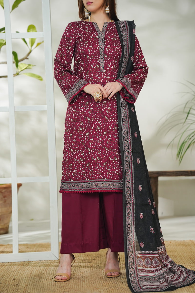 VS Daman Print Lawn`26 D#735 Maroon