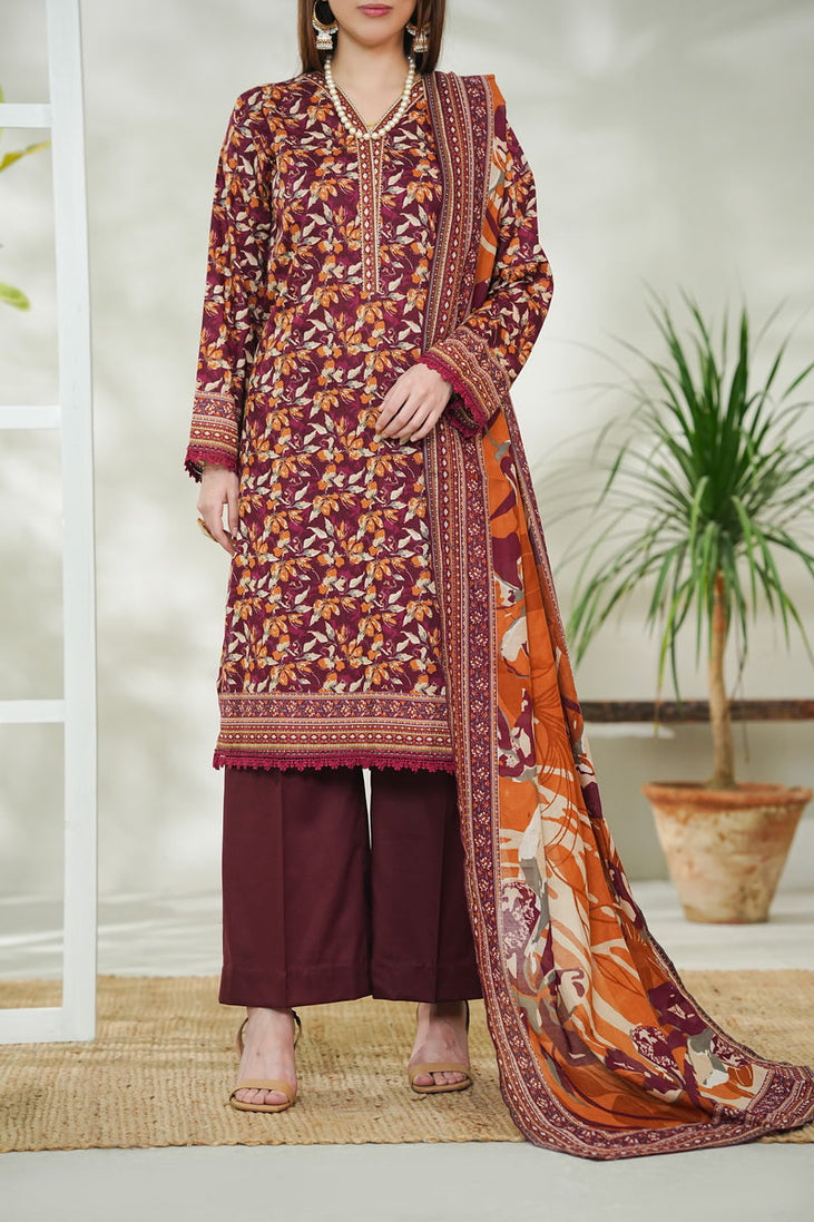 VS Daman Print Lawn`26 D#727 D-Maroon