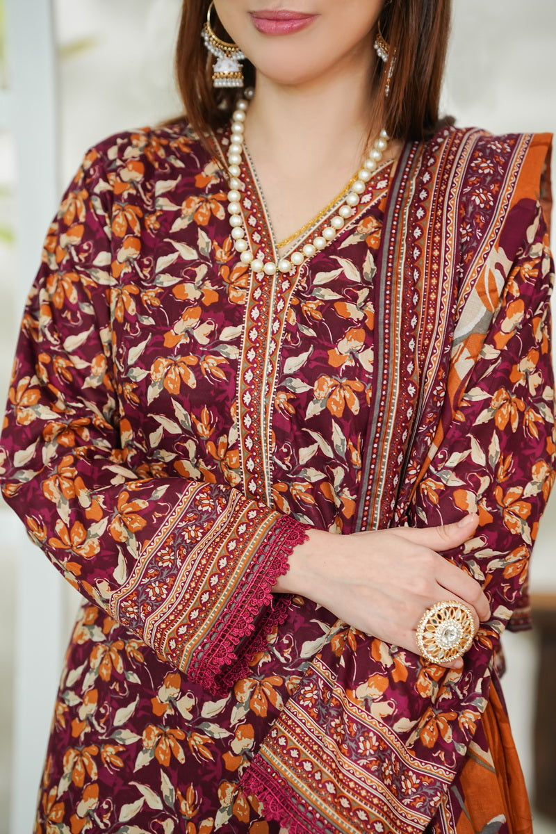 VS Daman Print Lawn`26 D#727 D-Maroon