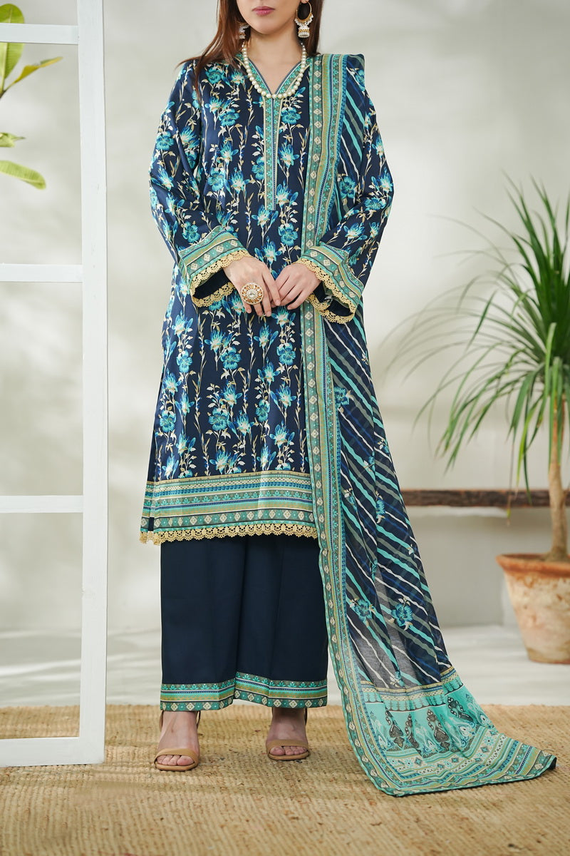 VS Daman Print Lawn`26 D#731 Nevy Blue