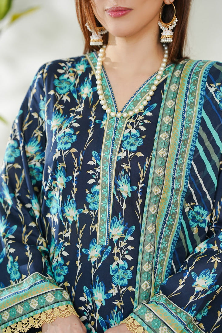 VS Daman Print Lawn`26 D#731 Nevy Blue