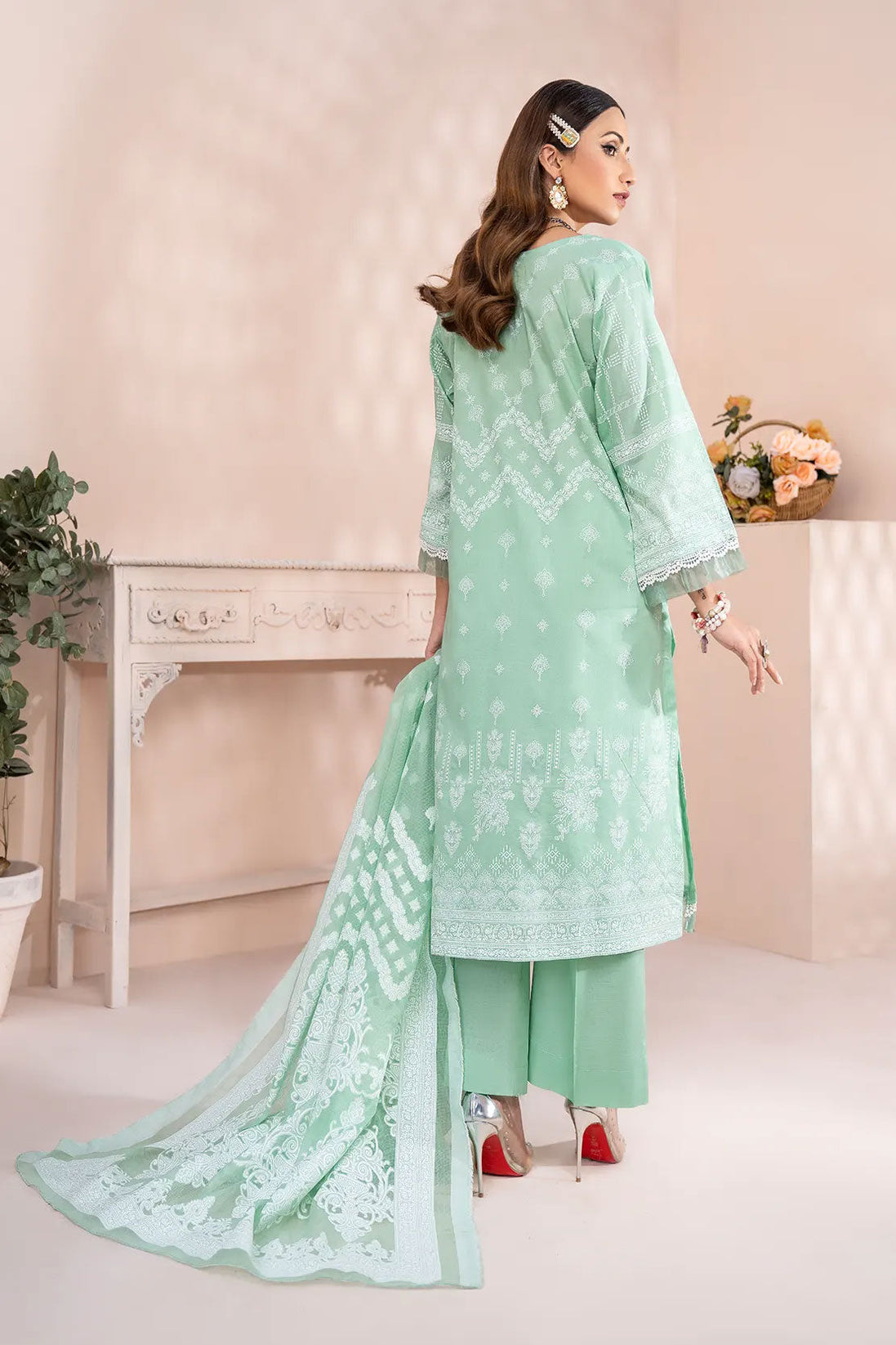 Rashid White Emb Lawn'23 D#5561 Green