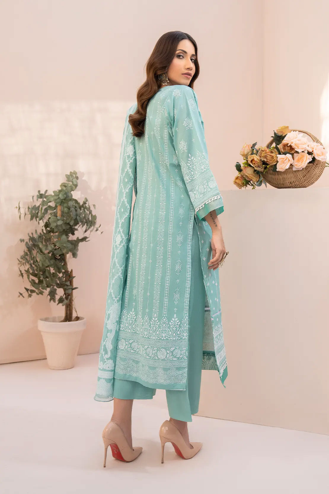 Rashid White Emb Lawn'23 D#5563 Turquoise