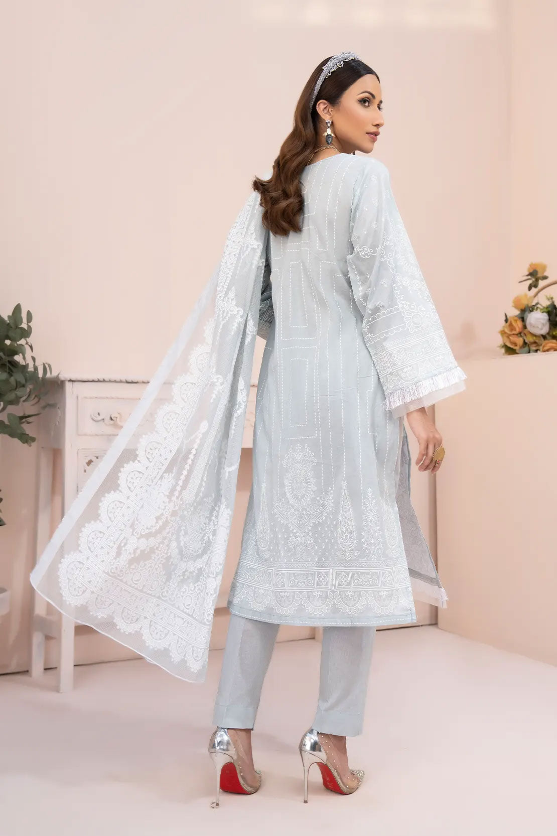 Rashid White Emb Lawn'23 D#5565 G Grey