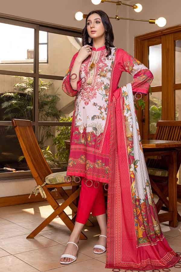Zoohra Emb Lawn Collection`22 (Red)