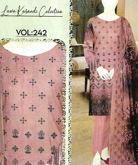 Saqaafah D Karandi Lawn'23 D#923 T Pink