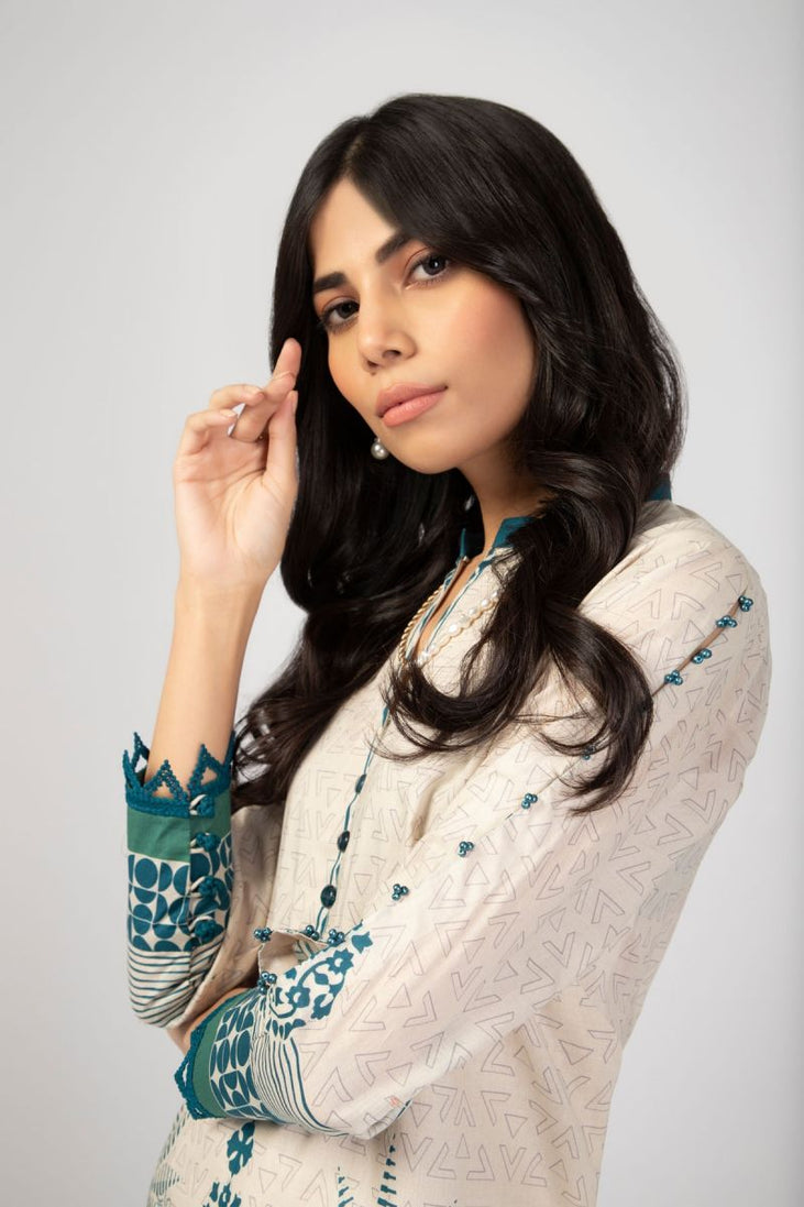 Al Karam Print SS Shirt`22 SS#56 Off White